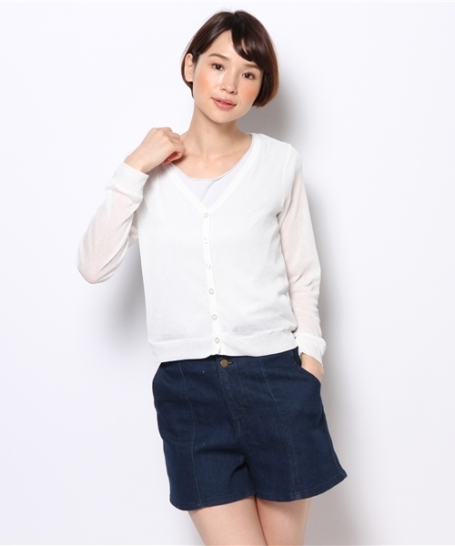 WEGO（ウィゴー）の「WEGO/Vネックカーディガン（カーディガン/ボレロ・レディース・ホワイト/ライトイエロー/レッド/グリーン・FREE）」の2枚目の写真