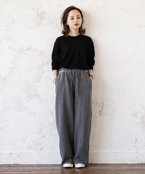 KOBE LETTUCE(コウベレタス)の「センタープレススウェットワイドパンツ(スウェットパンツ・レディース・チャコールグレー/ブラック/モカ/ホワイト系その他/ベージュ系その他/ブラック系その他/ホワイト系その他2/ブラウン/ホワイト系その他3/ブラック系その他2/ライトベージュ・S/M/M/L)」の8枚目の写真