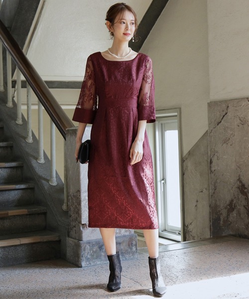 DRESS STAR(ドレス スター)の「結婚式ワンピースダマスク柄ミモレ丈、ドレス(ドレス・レディース・グレー/ブラック/ワインレッド/ネイビー/アッシュグレー/グリーン・L/XXL/S/XL/M)」の7枚目の写真