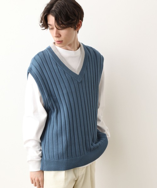 JUNRED(ジュンレッド)の「ライン配色Vネックベスト(ベスト・メンズ・ベージュ/ブルー系その他4・FREE)」の2枚目の写真