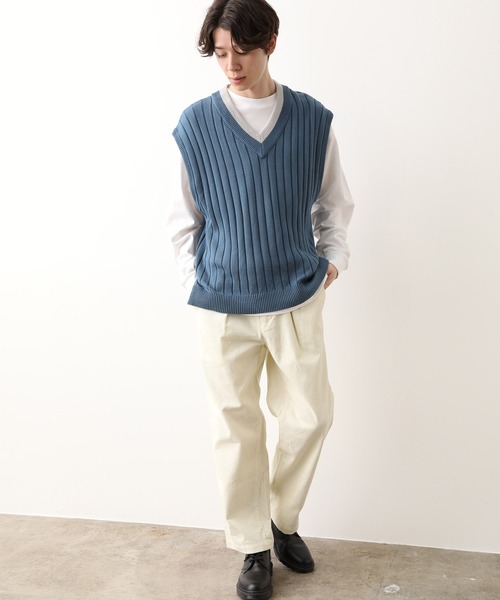 JUNRED(ジュンレッド)の「ライン配色Vネックベスト(ベスト・メンズ・ベージュ/ブルー系その他4・FREE)」の8枚目の写真