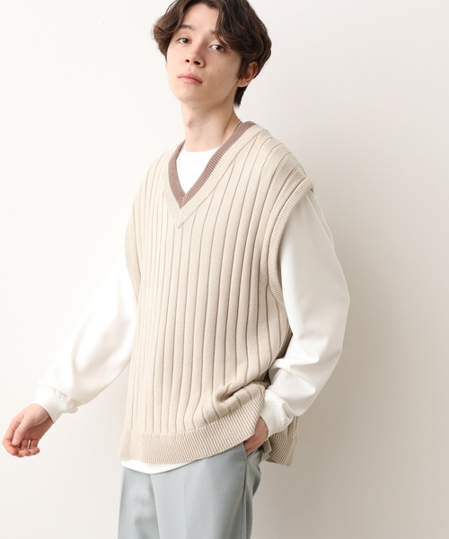 JUNRED(ジュンレッド)の「ライン配色Vネックベスト(ベスト・メンズ・ベージュ/ブルー系その他4・FREE)」の13枚目の写真