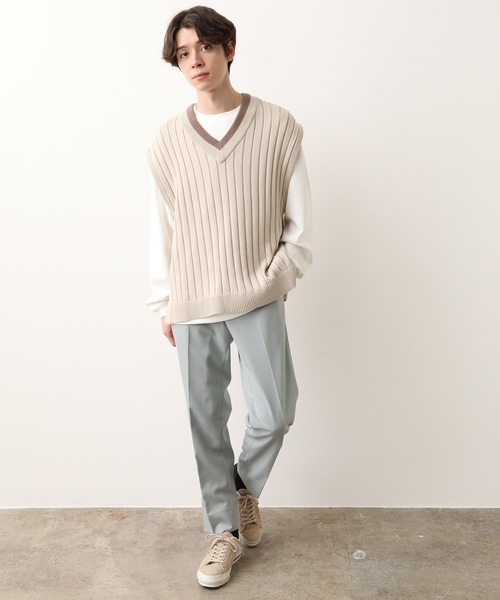 JUNRED(ジュンレッド)の「ライン配色Vネックベスト(ベスト・メンズ・ベージュ/ブルー系その他4・FREE)」の9枚目の写真