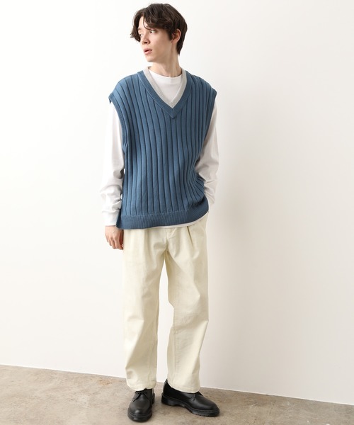 JUNRED(ジュンレッド)の「ライン配色Vネックベスト(ベスト・メンズ・ベージュ/ブルー系その他4・FREE)」の6枚目の写真