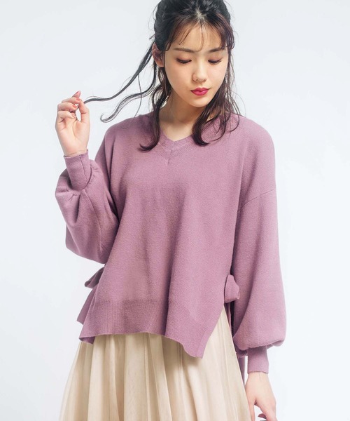 GeeRA(ジーラ)の「サイドスリット&リボンニット(ニット/セーター・レディース・ベージュ/ブルー/ラベンダー/グリーン・XX-LARGE/LARGE/X-LARGE/MEDIUM)」の4枚目の写真