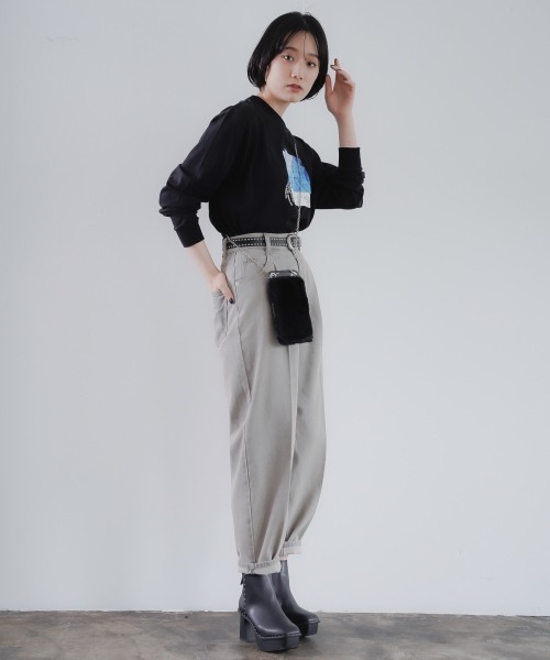 PAGEBOY（ページボーイ）の「レコードグラフィックロンTシャツ /プリントロンT（Tシャツ/カットソー・レディース・ブラック/オフホワイト・FREE）」の3枚目の写真