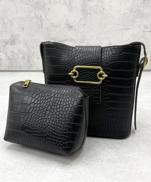 apres jour mignon(アプレジュールミニョン)の「【apresjour mignon×ARIAZ】ポーチ付きバックル型押しショルダーバッグ(ショルダーバッグ・レディース・ブラック/モカ/ダークブラウン・ONESIZE)」の5枚目の写真