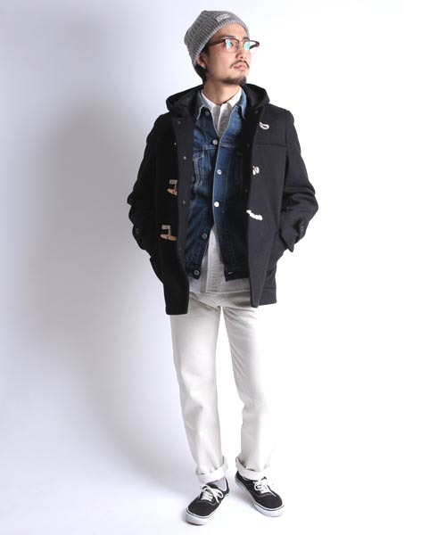 Denime（ドゥニーム）の「MELTON MIDLLE DUFFLE COAT（ダッフルコート・メンズ・ブラック/グレー/ベージュ/ネイビー/ワイン・MEDIUM/LARGE/SMALL）」の21枚目の写真