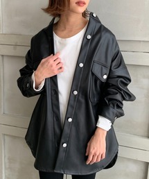 moment+ | 【2021S/S new arrival】エコレザーバンドカラービックシャツジャケット(カバーオール)