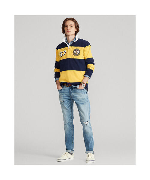 クラシック フィット ストライプド ジャージー ラグビー シャツ