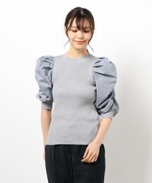 BLUEEAST | パワーショルダーニットレイヤード半袖ブラウス(Tシャツ/カットソー)
