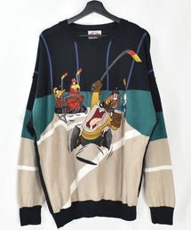 ニット セーター 薄手 クリーム LOONEY TUNES シルバースター 古着 レディース 古着 90s LAUREN Ralph Lauren 狼 ウルフ アニマル