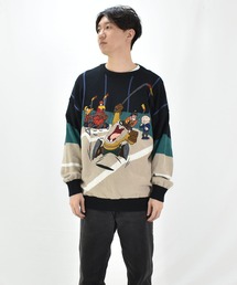ニット セーター 薄手 クリーム LOONEY TUNES シルバースター 古着 レディース 古着 90s LAUREN Ralph Lauren 狼 ウルフ アニマル