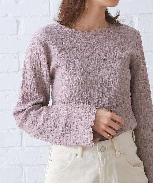 CONSCIOUS DAY（コンシャスデイ）の「シャーリングカット長袖トップス/AC1002（Tシャツ/カットソー・レディース・ベージュ/ブラウン/パープル・ﾌﾘ-）」の3枚目の写真