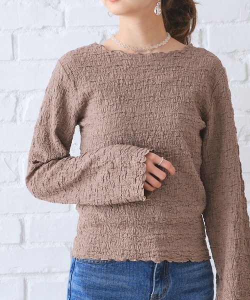 CONSCIOUS DAY（コンシャスデイ）の「シャーリングカット長袖トップス/AC1002（Tシャツ/カットソー・レディース・ベージュ/ブラウン/パープル・ﾌﾘ-）」の2枚目の写真