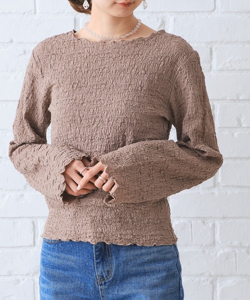 CONSCIOUS DAY（コンシャスデイ）の「シャーリングカット長袖トップス/AC1002（Tシャツ/カットソー・レディース・ベージュ/ブラウン/パープル・ﾌﾘ-）」の10枚目の写真