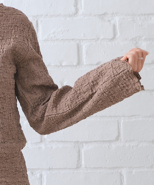 CONSCIOUS DAY（コンシャスデイ）の「シャーリングカット長袖トップス/AC1002（Tシャツ/カットソー・レディース・ベージュ/ブラウン/パープル・ﾌﾘ-）」の6枚目の写真