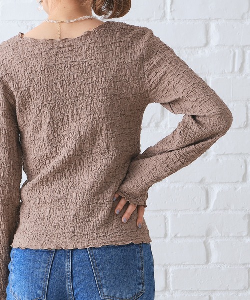 CONSCIOUS DAY（コンシャスデイ）の「シャーリングカット長袖トップス/AC1002（Tシャツ/カットソー・レディース・ベージュ/ブラウン/パープル・ﾌﾘ-）」の12枚目の写真