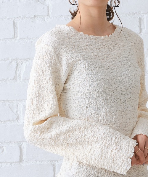 CONSCIOUS DAY（コンシャスデイ）の「シャーリングカット長袖トップス/AC1002（Tシャツ/カットソー・レディース・ベージュ/ブラウン/パープル・ﾌﾘ-）」の7枚目の写真