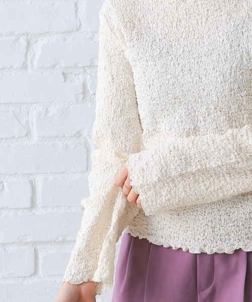 CONSCIOUS DAY（コンシャスデイ）の「シャーリングカット長袖トップス/AC1002（Tシャツ/カットソー・レディース・ベージュ/ブラウン/パープル・ﾌﾘ-）」の14枚目の写真