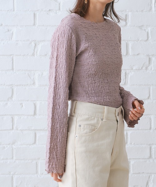 CONSCIOUS DAY（コンシャスデイ）の「シャーリングカット長袖トップス/AC1002（Tシャツ/カットソー・レディース・ベージュ/ブラウン/パープル・ﾌﾘ-）」の11枚目の写真