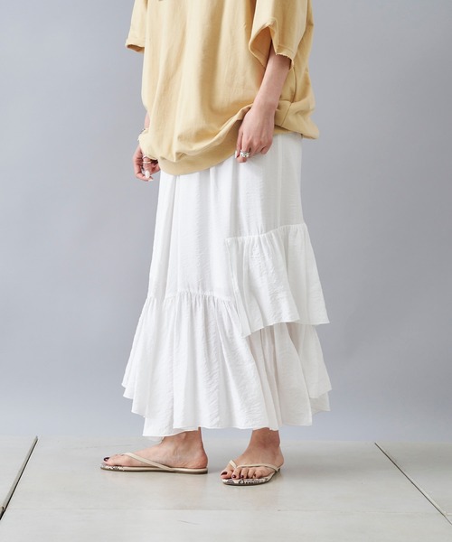 DouDou（ドゥドゥ）の「ティアードスカート（スカート・レディース・ホワイト/チャコールグレー・FREE）」の14枚目の写真