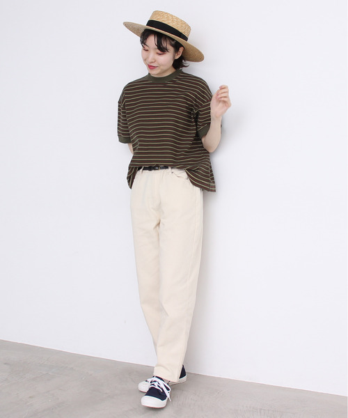 PAR ICI(パーリッシィ)の「ヘリンボンボーダー Tシャツ(Tシャツ/カットソー・レディース・カーキ/ブラウン・FREE)」の8枚目の写真