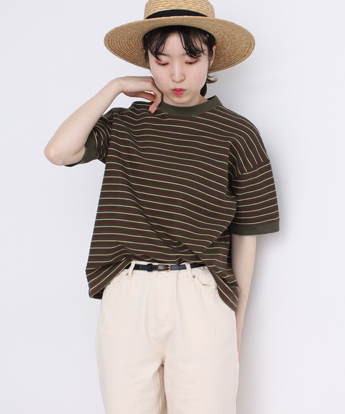 PAR ICI(パーリッシィ)の「ヘリンボンボーダー Tシャツ(Tシャツ/カットソー・レディース・カーキ/ブラウン・FREE)」の3枚目の写真