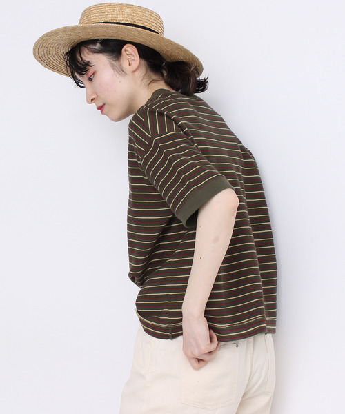 PAR ICI(パーリッシィ)の「ヘリンボンボーダー Tシャツ(Tシャツ/カットソー・レディース・カーキ/ブラウン・FREE)」の7枚目の写真