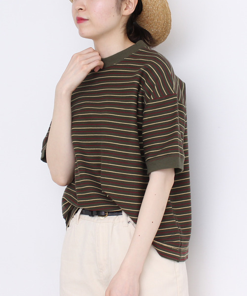PAR ICI(パーリッシィ)の「ヘリンボンボーダー Tシャツ(Tシャツ/カットソー・レディース・カーキ/ブラウン・FREE)」の5枚目の写真