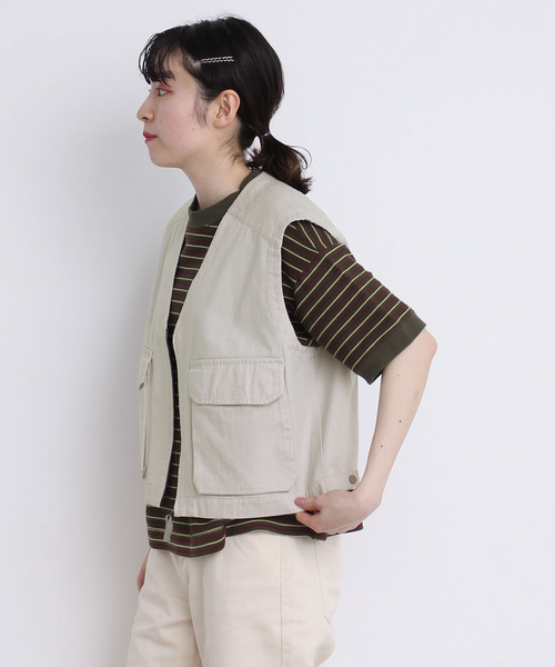 PAR ICI(パーリッシィ)の「ヘリンボンボーダー Tシャツ(Tシャツ/カットソー・レディース・カーキ/ブラウン・FREE)」の13枚目の写真