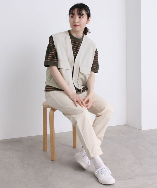 PAR ICI(パーリッシィ)の「ヘリンボンボーダー Tシャツ(Tシャツ/カットソー・レディース・カーキ/ブラウン・FREE)」の14枚目の写真