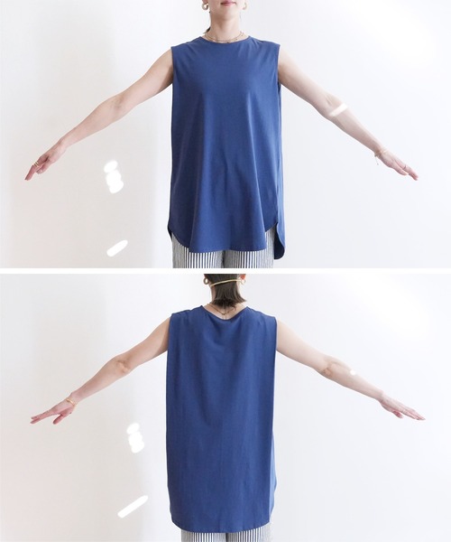 綿100％！シンプルショルダータックノースリーブカットソー（タンク