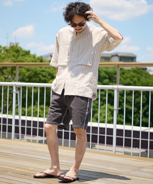 CIAOPANIC TYPY（チャオパニックティピー）の「麻レーヨンストライプ半袖シャツ（シャツ/ブラウス・メンズ・オレンジ/ブルー/アイボリー・MEDIUM/LARGE）」の7枚目の写真