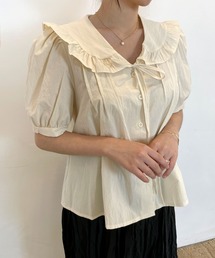 CEMONEMO | 半袖 ビッグカラー フリル リボンブラウス(シャツ/ブラウス)