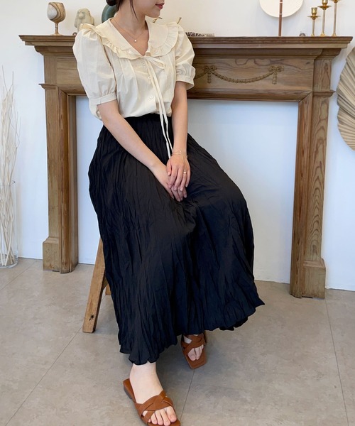 CEMONEMO（セモネモ）の「半袖 ビッグカラー フリル リボンブラウス（シャツ/ブラウス・レディース・アイボリー/スカイブルー/ベージュ・FREE）」の18枚目の写真