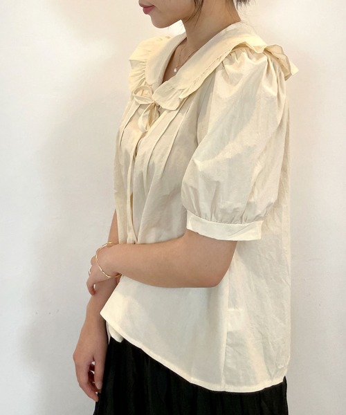 CEMONEMO（セモネモ）の「半袖 ビッグカラー フリル リボンブラウス（シャツ/ブラウス・レディース・アイボリー/スカイブルー/ベージュ・FREE）」の20枚目の写真