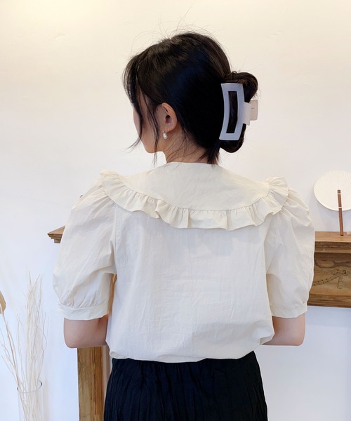 CEMONEMO（セモネモ）の「半袖 ビッグカラー フリル リボンブラウス（シャツ/ブラウス・レディース・アイボリー/スカイブルー/ベージュ・FREE）」の21枚目の写真