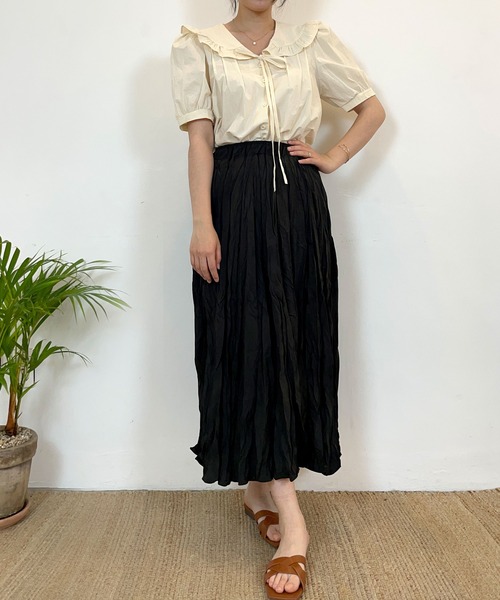 CEMONEMO（セモネモ）の「半袖 ビッグカラー フリル リボンブラウス（シャツ/ブラウス・レディース・アイボリー/スカイブルー/ベージュ・FREE）」の22枚目の写真