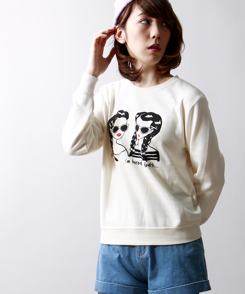 WEGO（ウィゴー）の「WEGO/ガールプリントスウェット（スウェット・レディース・ホワイト/ダークグリーン/ネイビー/ワイン・FREE）」の2枚目の写真