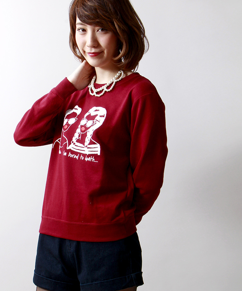 WEGO（ウィゴー）の「WEGO/ガールプリントスウェット（スウェット・レディース・ホワイト/ダークグリーン/ネイビー/ワイン・FREE）」の4枚目の写真