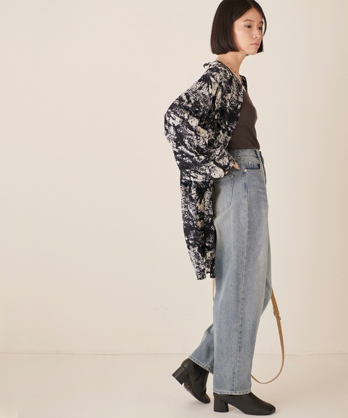 forksy.】ペイント柄ノーカラーオーバーサイズシャツ forksy