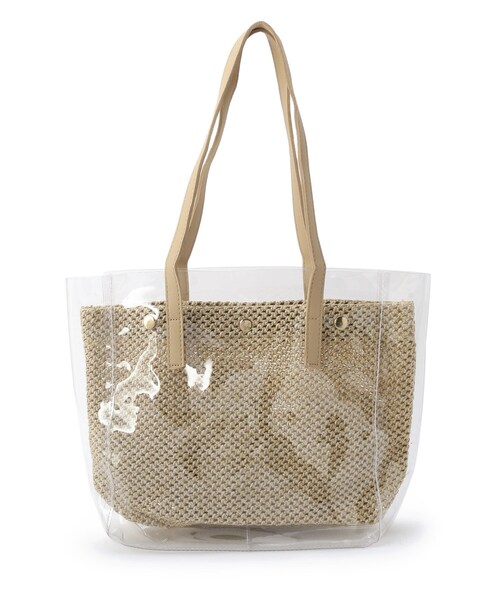 Ober Tashe(オーバータッシェ)の「売切終了★【バッグインバッグ付き】クリアトートバッグ(トートバッグ・レディース・ブラック/ベージュ・FREE)」の1枚目の写真