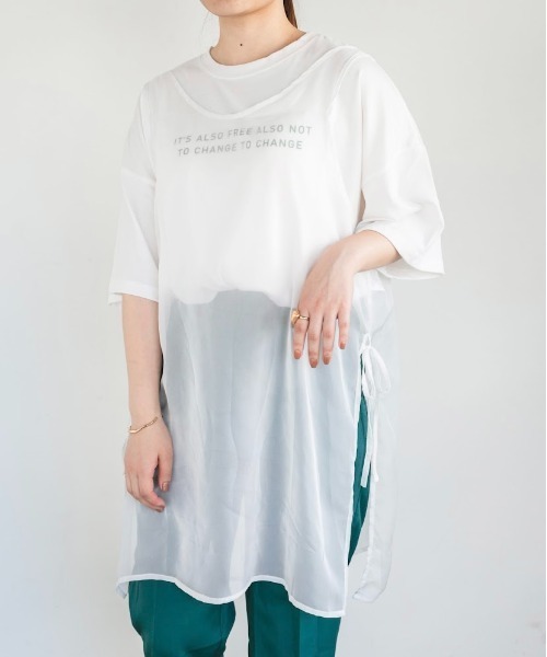 nemne store(ネンネストア)の「サイドリボンシアーベストワンピ(チュニック・レディース・オフホワイト/モカ・フリー)」の10枚目の写真