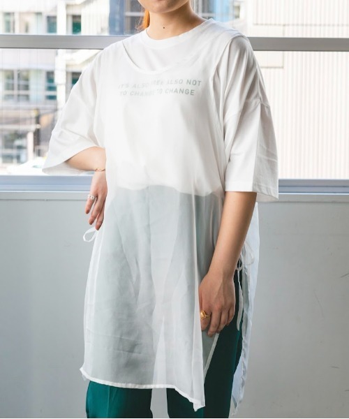 nemne store(ネンネストア)の「サイドリボンシアーベストワンピ(チュニック・レディース・オフホワイト/モカ・フリー)」の12枚目の写真