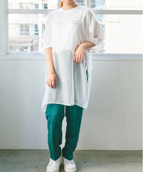 nemne store(ネンネストア)の「サイドリボンシアーベストワンピ(チュニック・レディース・オフホワイト/モカ・フリー)」の14枚目の写真