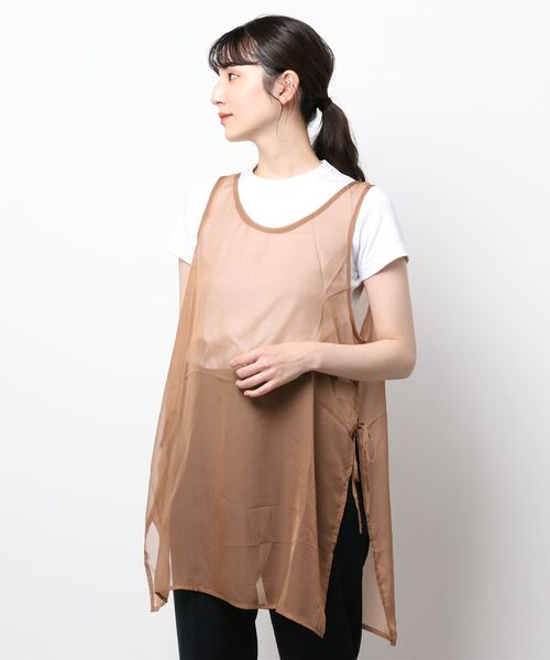 nemne store(ネンネストア)の「サイドリボンシアーベストワンピ(チュニック・レディース・オフホワイト/モカ・フリー)」の8枚目の写真