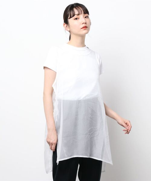 nemne store(ネンネストア)の「サイドリボンシアーベストワンピ(チュニック・レディース・オフホワイト/モカ・フリー)」の9枚目の写真