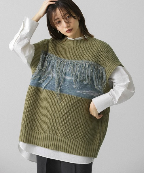 KBF（ケイビーエフ）の「MIXカラーランダムフリンジベスト（ベスト