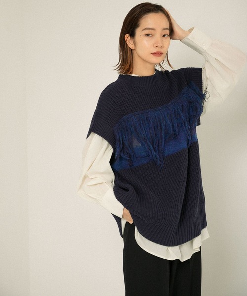 KBF(ケイビーエフ)の「MIXカラーランダムフリンジベスト(ベスト・レディース・ライトグレー/ネイビー/オリーブ・ONE)」の21枚目の写真